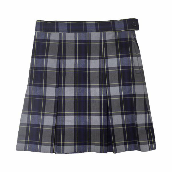 Girl's Blue/Gold Plaid Twill Kick Pleat Skirt